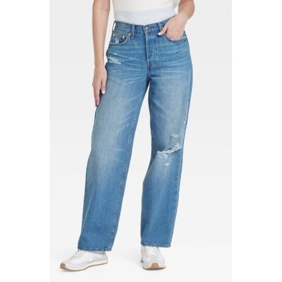 Universal Thread Womens 90s Baggy Distressed Cotton Button Fly Blue Jeans Size 4 - Picture 2 of 10